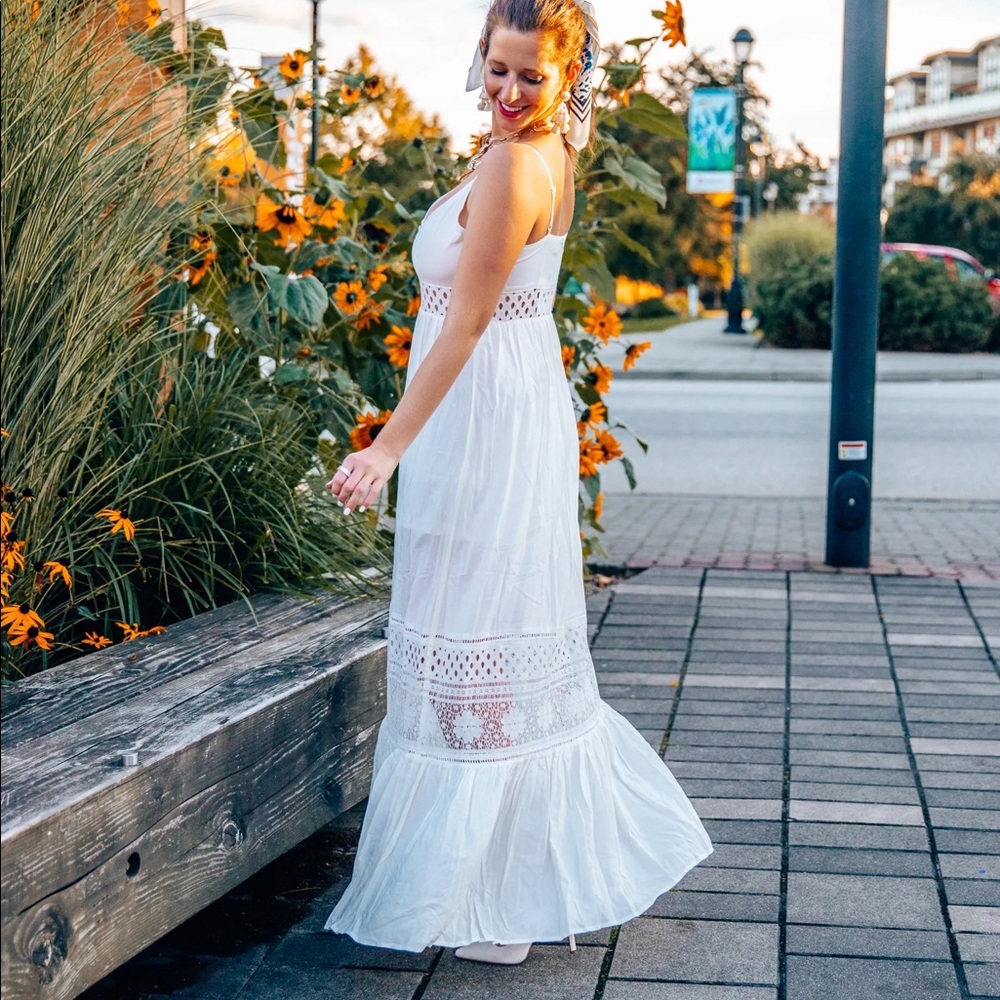 BB Dakota White Maxi Dress with Lace Detail